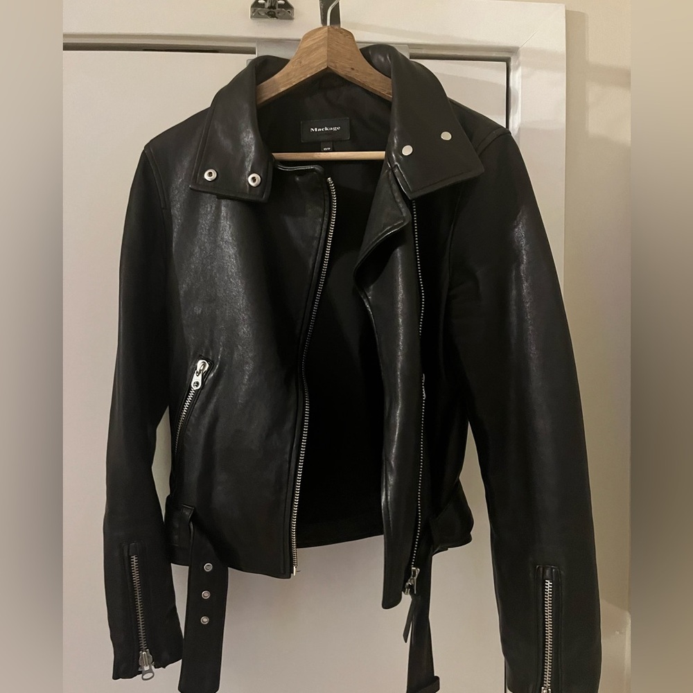 MACKAGE Miela-N Black Supple Leather Belted Moto Jacket size XS